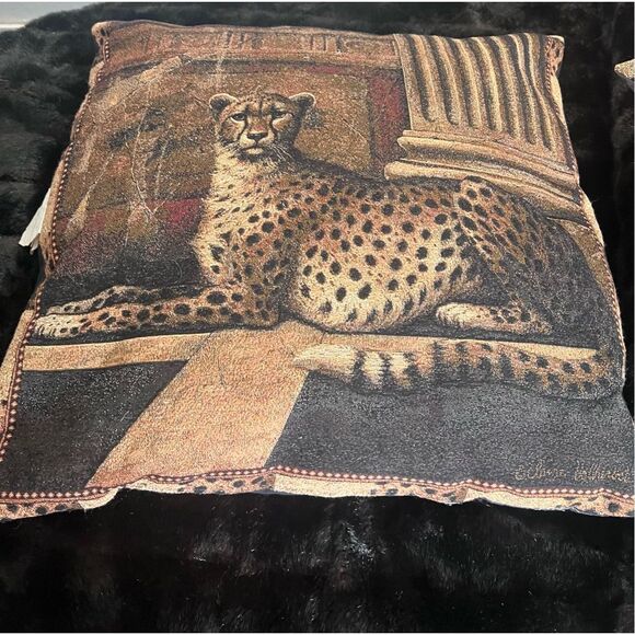 Vintage Cheetah Decorative Throw Brown/ Black W/ Black Tassel animal set of 2